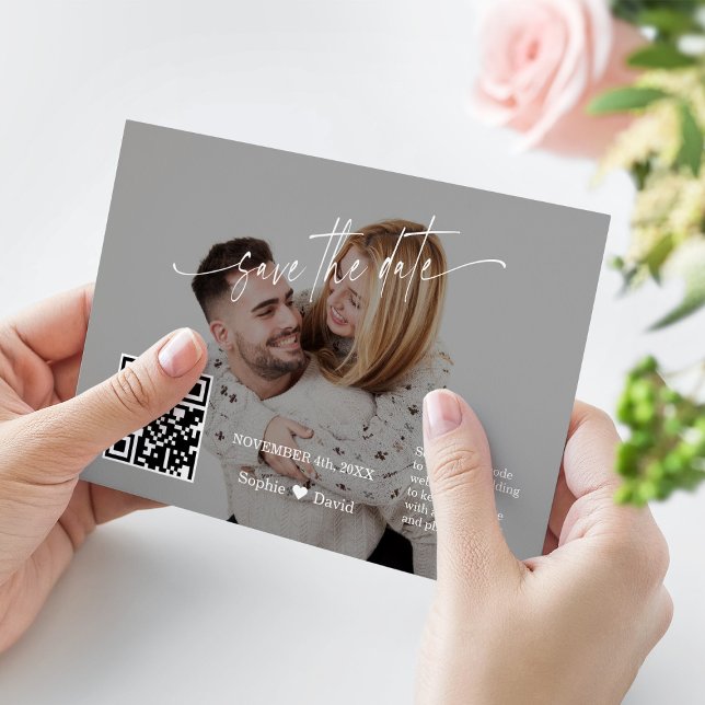 Moderne Kalligrafie QR Code Foto Hochzeit Save The Date (Von Creator hochgeladen)