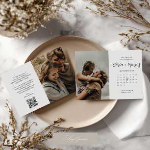 Moderne Kalligrafie-QR-Code-Kalender-Hochzeitsfoto Save The Date