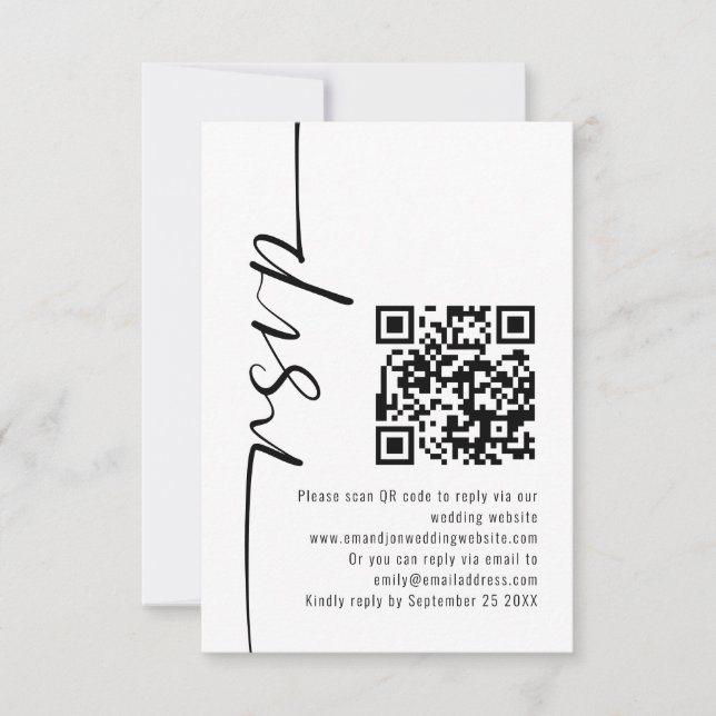 Moderne Kalligrafie QR Code Wedding RSVP (Vorderseite)