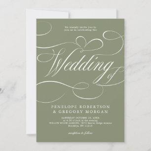 Moderne Kalligrafie Sage Green QR-Code-Hochzeit Einladung