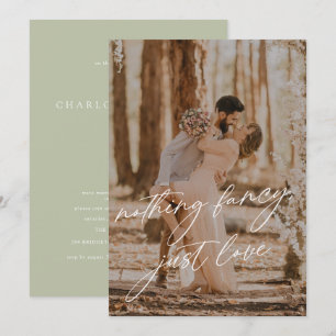 Moderne Kalligrafie Salbei Foto Elopement Hochzeit Einladung