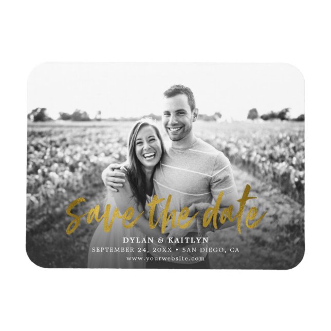 Moderne Kalligrafie Save the Date Hochzeitsszittel Magnet (Horizontal)