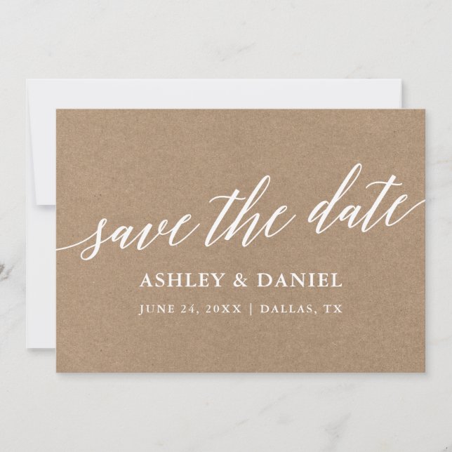 Moderne Kalligrafie Save the Date Kraft Card Dankeskarte (Vorderseite)
