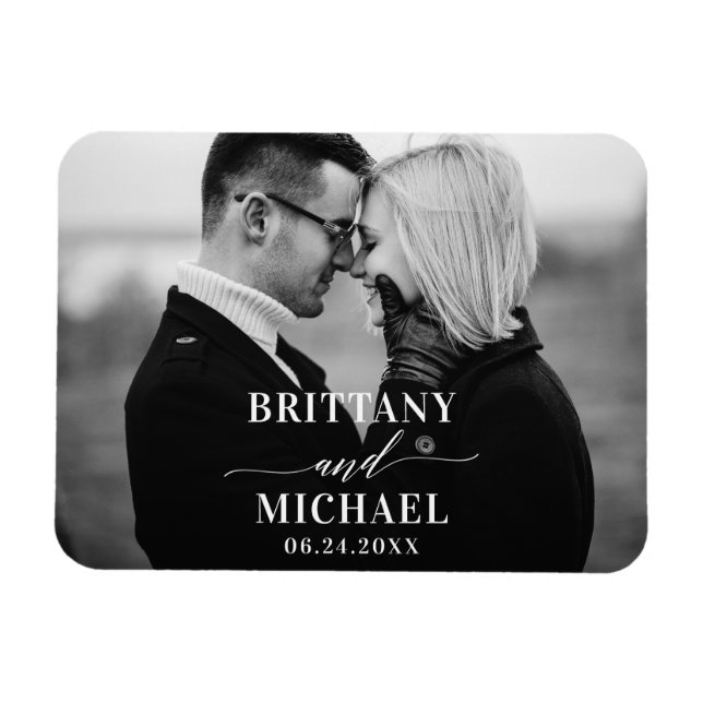 Moderne Kalligrafie Save the Date Schwarz/Weiß Magnet (Horizontal)