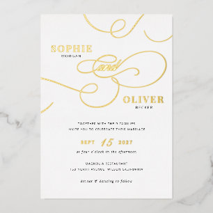 Moderne Kalligrafie Schrift Elegant Hochzeit Gold Folieneinladung