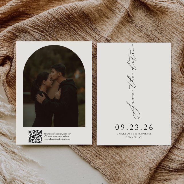 Moderne Kalligrafie-Schrift-QR-Code-Hochzeit Save The Date (Von Creator hochgeladen)