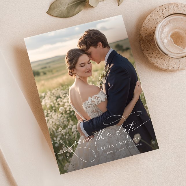 Moderne Kalligrafie-Script-Foto-Hochzeit Save The Date (Von Creator hochgeladen)