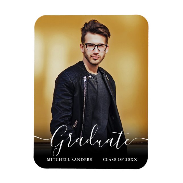 Moderne Kalligrafie Script Grad Foto Ankündigung Magnet (Vertikal)