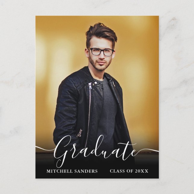 Moderne Kalligrafie Script Grad Foto Ankündigung Postkarte (Vorderseite)