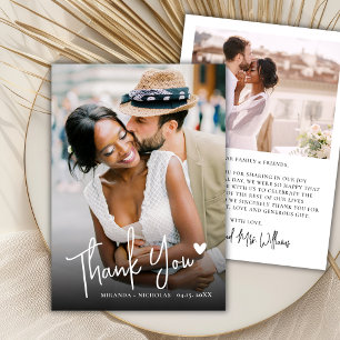 Moderne Kalligrafie-Script Herz 2 Foto Hochzeit Dankeskarte