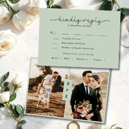 Moderne Kalligrafie Script Sage Green Foto Hochzei RSVP Karte