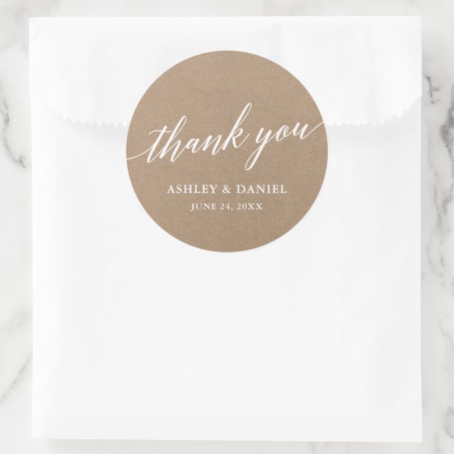 Moderne Kalligrafie Script Wedding Kraft Runder Aufkleber (Tasche)