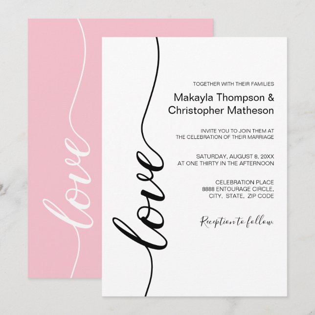 Moderne Kalligrafie-Skript Hochzeit Schwarz-Weiß Einladung (Vorne/Hinten)