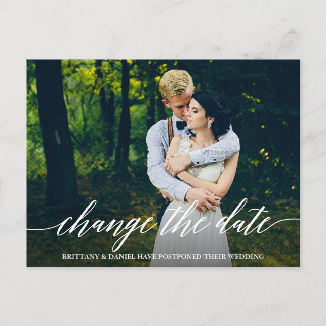 Moderne Kalligrafie-Skripte ändern das Date-Foto Postkarte (Vorderseite)