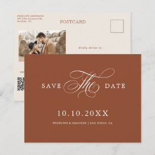 Moderne Kalligrafie Terracotta Boho Save the Date Postkarte