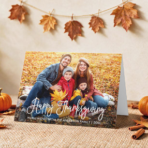 Moderne Kalligrafie Thanksgiving Familienfoto Falz Feiertagskarte
