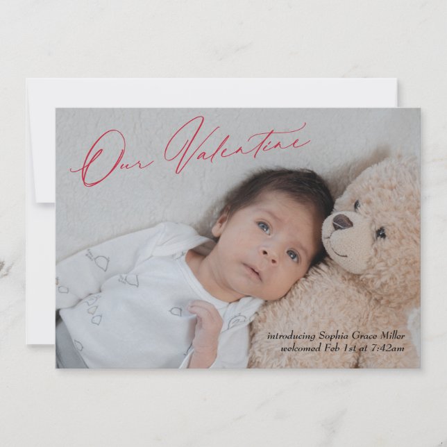 Moderne Kalligrafie Valentine Geburtserklärung Feiertagskarte (Vorderseite)