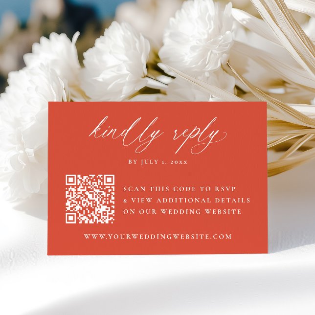 Moderne Kalligrafie Verona Sunset QR Code Hochzeit RSVP Karte (Von Creator hochgeladen)