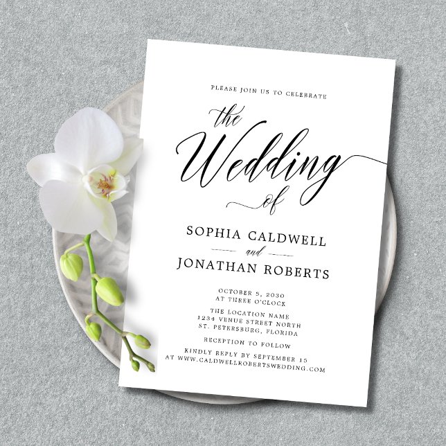 Moderne Kalligrafie-Website UAWG Wedding Einladung (Wedding Invitation-Website RSVP-Calligraphy Elegance-Black and White)
