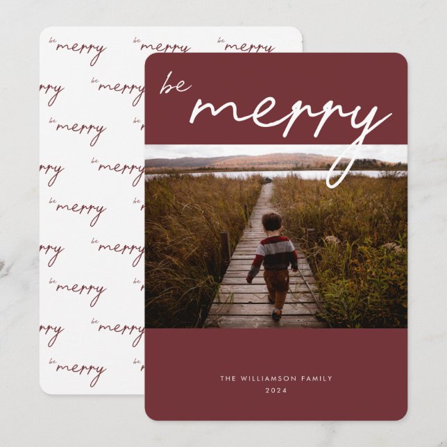 Moderne Kalligrafie Weihnachts-Foto Feiertagskarte (Vorne/Hinten)