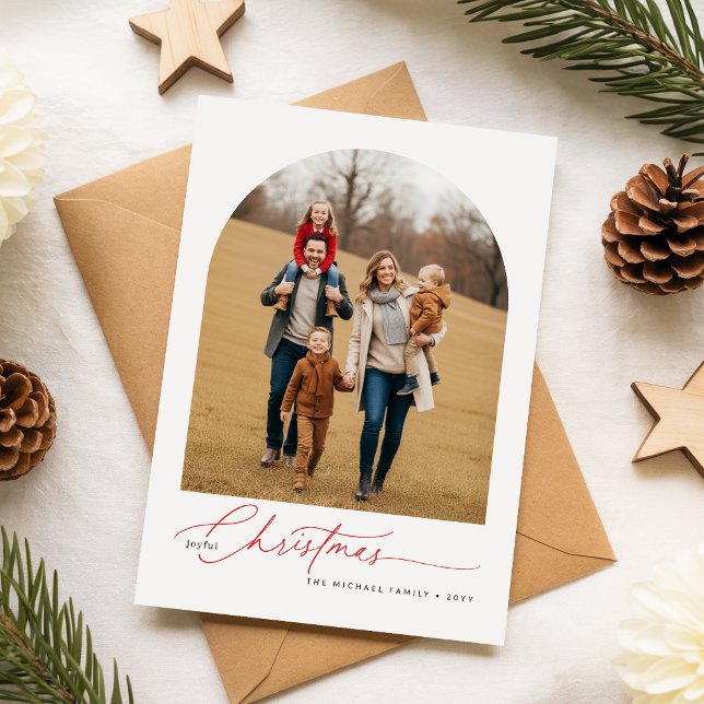 Moderne Kalligrafie-Weihnachtsfamilienfoto Feiertagspostkarte (Von Creator hochgeladen)