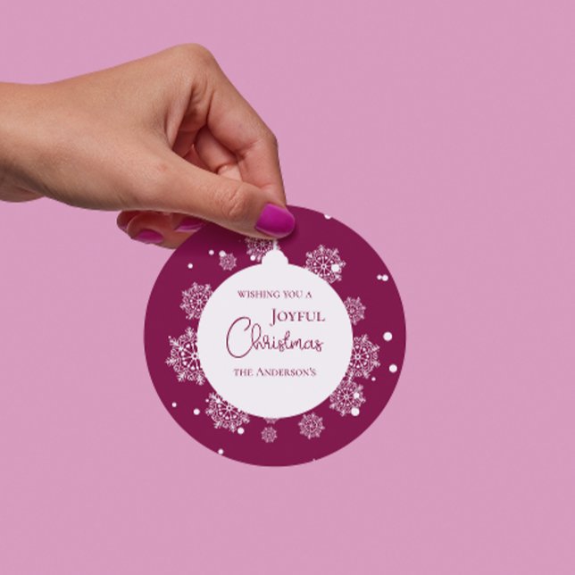 Moderne Kalligrafie Weihnachtsschmuck Bold Magenta Runder Aufkleber (Modern Calligraphy Christmas ornament Bold Magenta Classic Round Sticker)