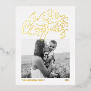 Moderne Kalligrafie Weiße Frohe Weihnachten Foto Folien Feiertagspostkarte