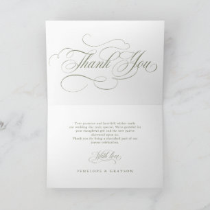 Moderne Kalligrafie zeitlose Sage-Grün-Hochzeit Dankeskarte