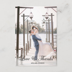 Moderne kalligrafische 2-Foto Hochzeit Dankeschön Dankeskarte