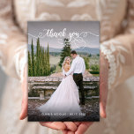 Moderne Kalligraphie 2 Foto Hochzeit Danke Karte<br><div class="desc">Elegante moderne Chic Kalligrafie Script Hochzeit 2 Foto Dankeschön Karte. Moderne Stilvolle Hochzeit danke Ihnen Vorlage mit einem vollen vertikalen Foto auf der Vorderseite mit dem Text "Danke" in einem skurrilen Wirblen Handschrift Schrift Swash Schwanz Schriftart in Weiß-Overlay auf dem Bild. 2-seitige Karte mit 2 Foto. Einfaches Personalisieren Ihres Namens...</div>