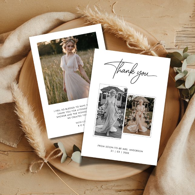 Moderne Kalligraphie 3 Foto Brautparty Dankeskarte (Von Creator hochgeladen)