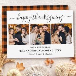 Moderne Kalligraphie 3 Foto Karierter Erntedank Feiertagskarte