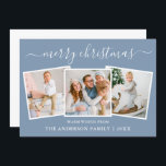 Moderne Kalligraphie 3 Foto Weihnachten Blau<br><div class="desc">Modern Trendy Calligraphy Script 3 Foto Family Foto Collage Frohe Weihnachtskarte - Dusty Blue</div>