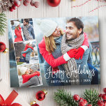 Moderne Kalligraphie 4 Foto Collage Holiday Postkarte<br><div class="desc">Modernes Kalligrafie Script 4 Foto Couple Collage Happy Holidays Postcard</div>