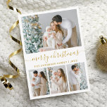 Moderne Kalligraphie 4 Foto Frohe Weihnachtsgolden Feiertagskarte<br><div class="desc">Modern Trendy Calligrafy Script 4 Foto Family Foto Collage Frohe Weihnachtskarte - Goldener Text</div>