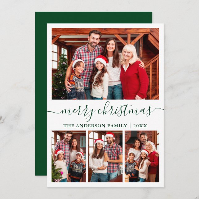 Moderne Kalligraphie 4 Foto Grün Frohe Weihnachten (Vorne/Hinten)