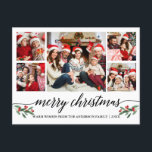 Moderne Kalligraphie 5 Foto Familie Frohe Weihnach Postkarte<br><div class="desc">Moderne Kalligraphie Script 5 Foto Familienfoto Collage Frohe Weihnachtspostkarte enthält Watercolor Christmas Holly Berries</div>