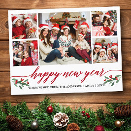 Moderne Kalligraphie 5 Foto Glück Neues Jahr Rot Postkarte