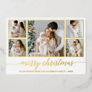 Moderne Kalligraphie 5 Foto-Rahmen Weihnachten Gol Folien Feiertagskarte