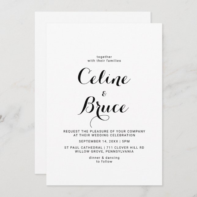 Moderne Kalligraphie Back and Front Wedding Einladung (Vorne/Hinten)