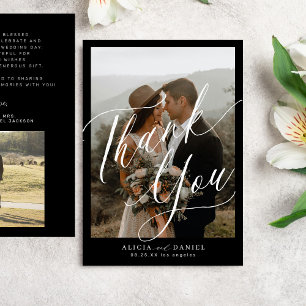 Moderne Kalligraphie Drehbuch 2 Fotos Hochzeit Dankeskarte