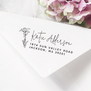 Moderne Kalligraphie Elegante Blume Rücksendeadres Gummistempel