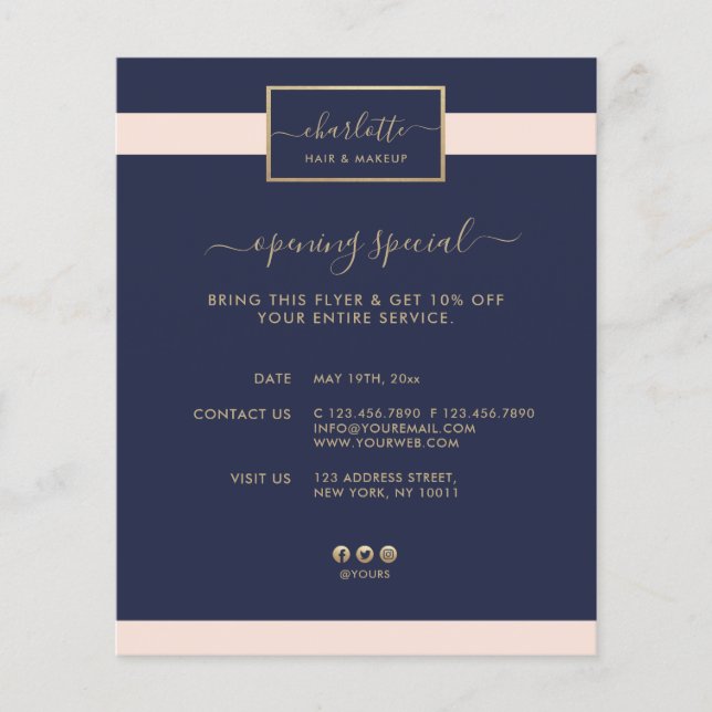 Moderne Kalligraphie Elegantes Gold Pink & Midnigh Flyer (Vorne)