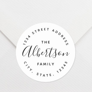 Moderne Kalligraphie Familienname Rücksendeadresse Runder Aufkleber