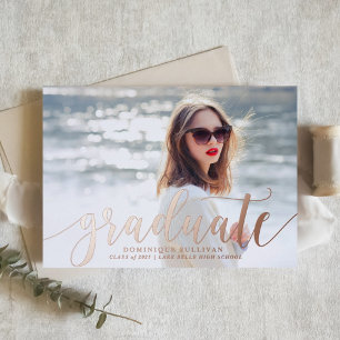 Moderne Kalligraphie Foto Abschluss Rose Gold Folieneinladung