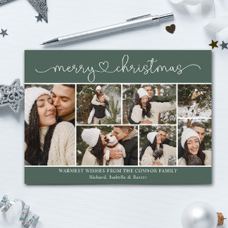 Moderne Kalligraphie Foto Collage Grüne Weihnachte Karte