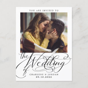 Moderne Kalligraphie-Foto-Hochzeit Einladungspostkarte