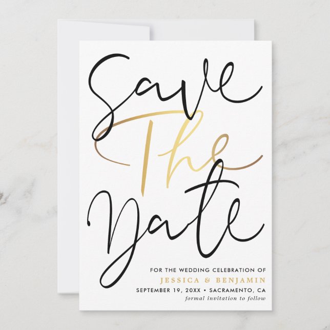 Moderne Kalligraphie-Foto-Hochzeit Save The Date (Vorderseite)