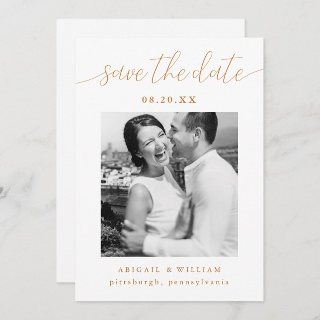 Moderne Kalligraphie-Foto-Hochzeit Save The Date (Vorne/Hinten)