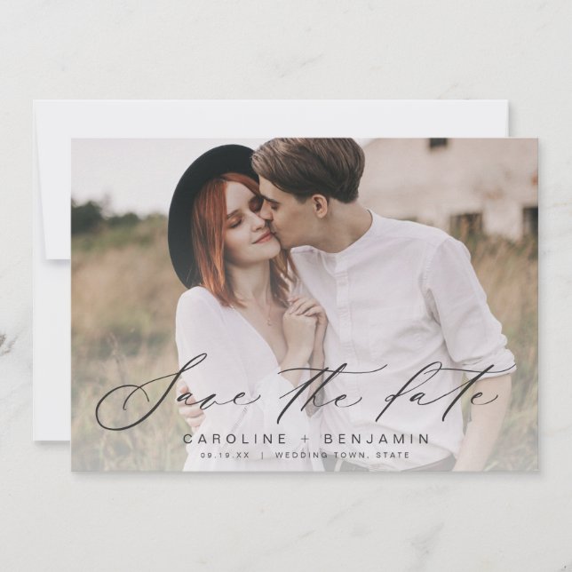 Moderne Kalligraphie Foto Hochzeit speichern das D Save The Date (Vorderseite)